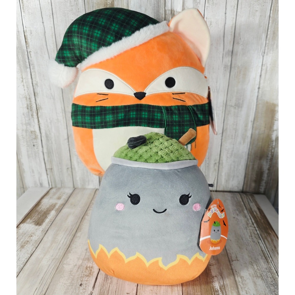 Squishmallows James the Fox Christmas & Johanna Cauldron Halloween Plush Bundle